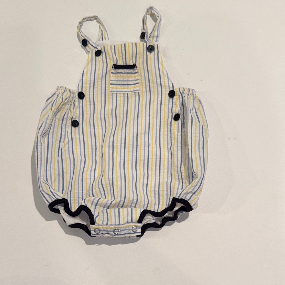Bella Bliss Striped‎ Baby Romper with Button Snaps Bubble Yellow Blue 9 Months